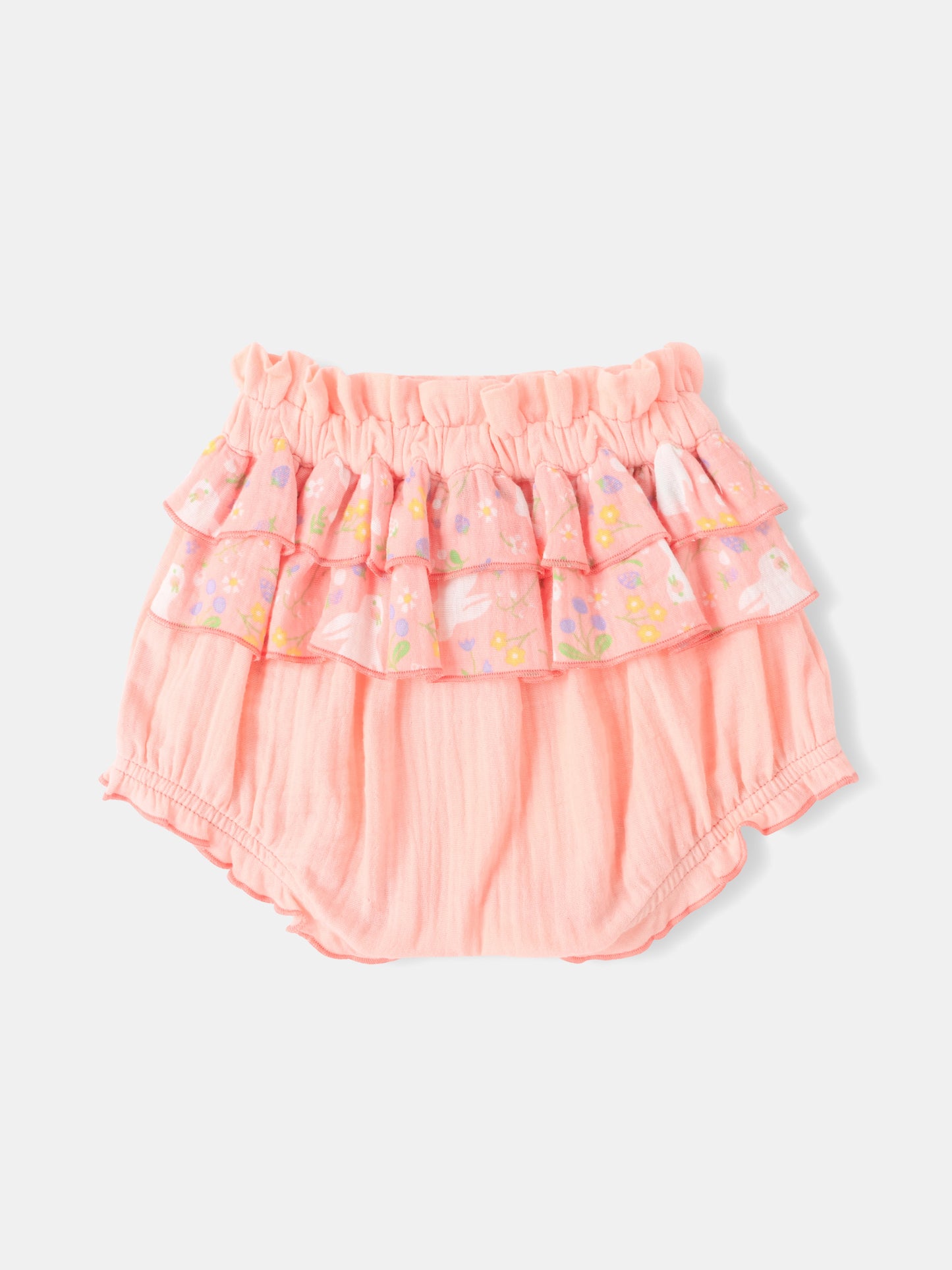 Baby All-Over Bunny Print Two-Tone Frilly Shorts