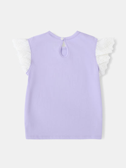 Kid Lace Cap Sleeve Bunny Print Tee