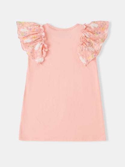 Kid Ruffle Cap Sleeve Bunny Print Dress