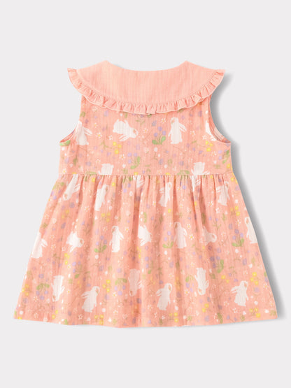 Baby Babydoll Collar Sleeveless All-Over Bunny Print Dress & Knicker Set