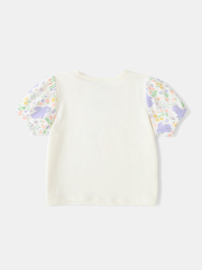 Baby Short Puff Sleeve Bunny Print Tee