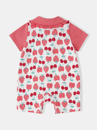 Baby Peter Pan Collar Short Sleeve All-Over Berries Print Romper