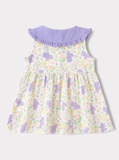 Baby Babydoll Collar Sleeveless All-Over Bunny Print Dress & Knicker Set