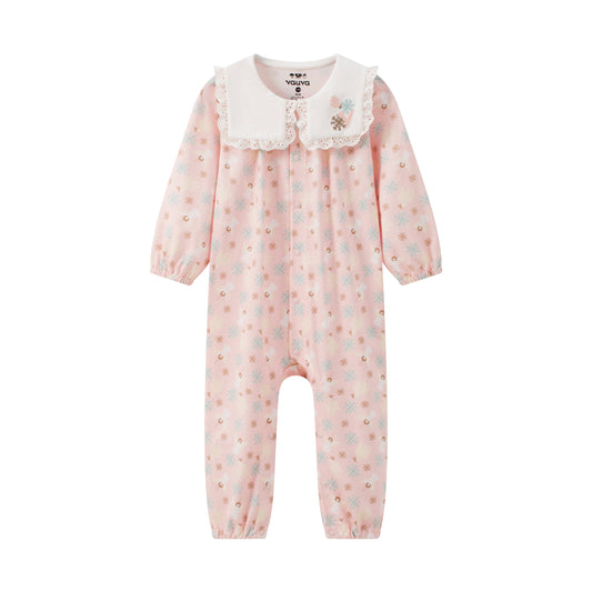 Angel-Print Puritan Collar Romper