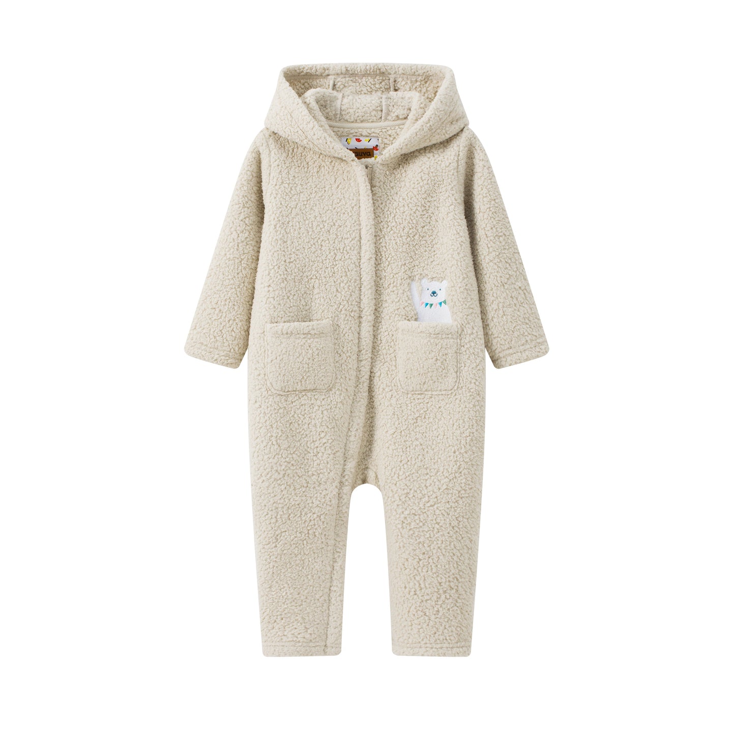 Bear-Embroidered Teddy Pramsuit