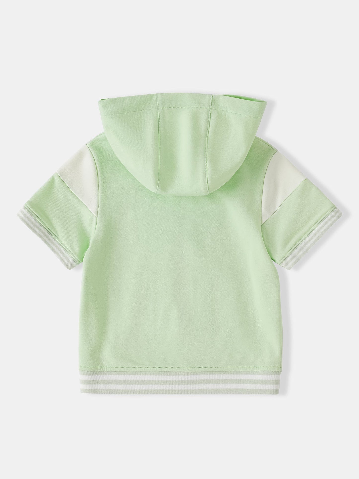 Kid Short Sleeve Logo Embroidery Zipped Hoodie