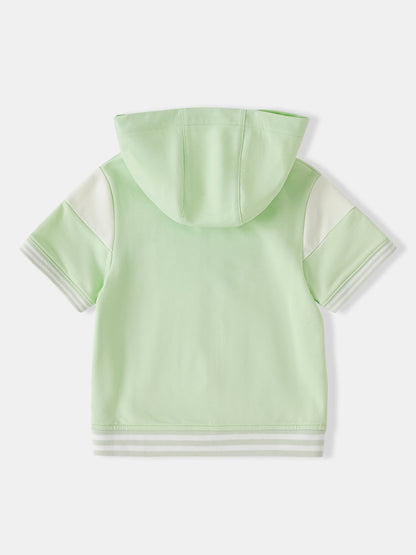 Kid Short Sleeve Logo Embroidery Zipped Hoodie