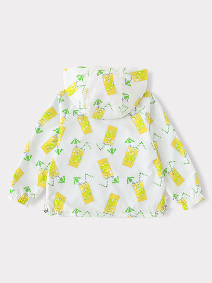 Kid Reversible All-Over Lemon Tea Print Zipped Windbreaker