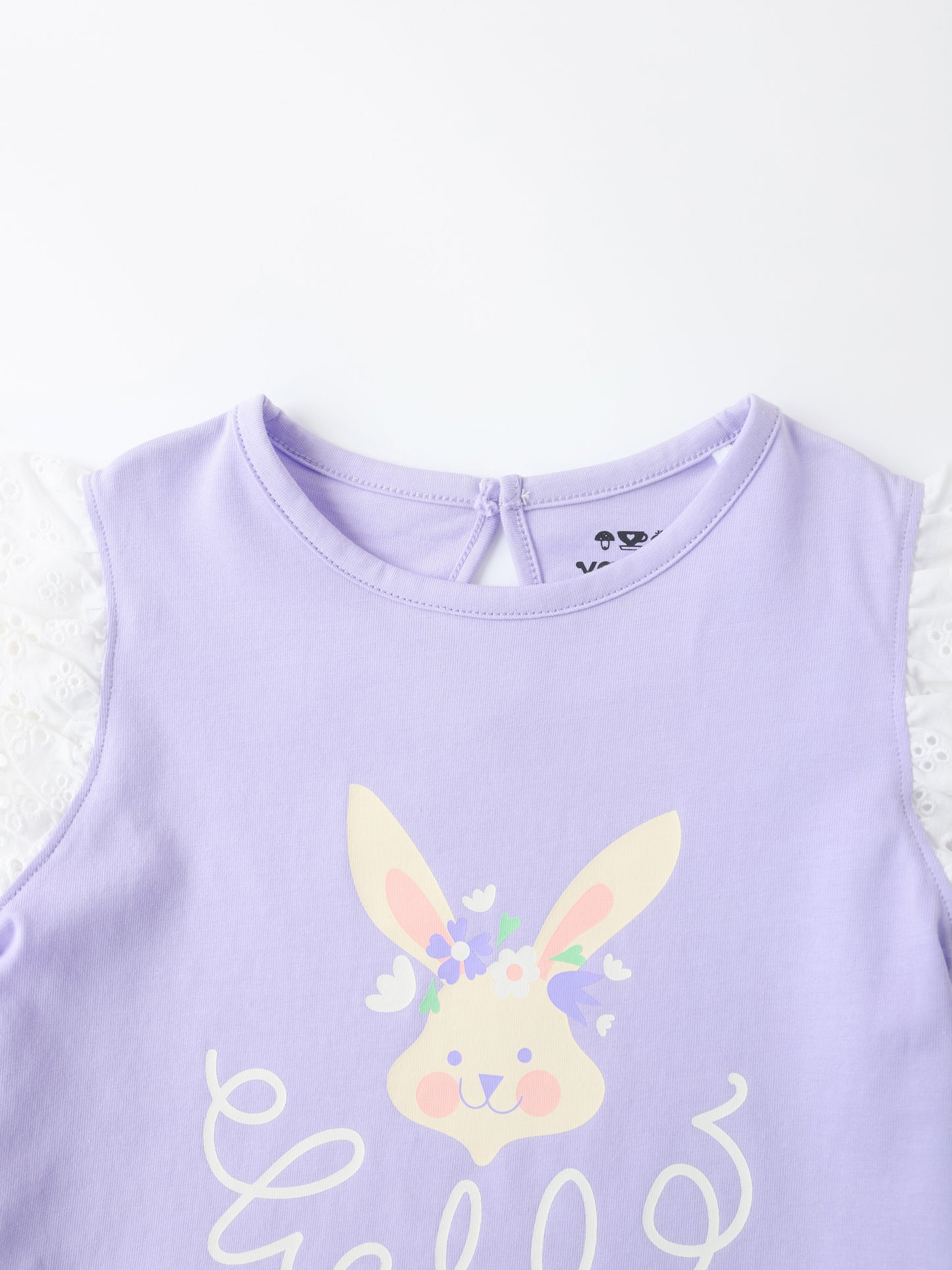 Kid Lace Cap Sleeve Bunny Print Tee
