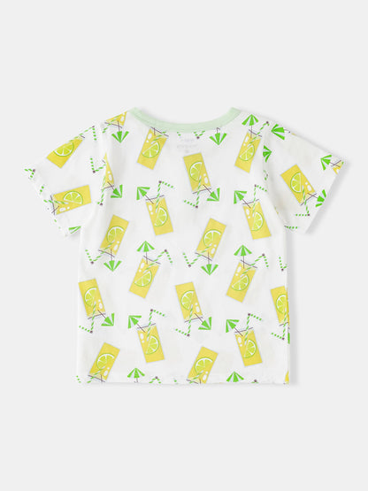 Kid Short Sleeve All-Over Lemon Tea Print Pocket Tee