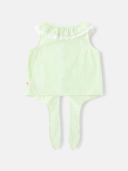 Kid Lace-Trimmed Collar Sleeveless Tie Bottom Top