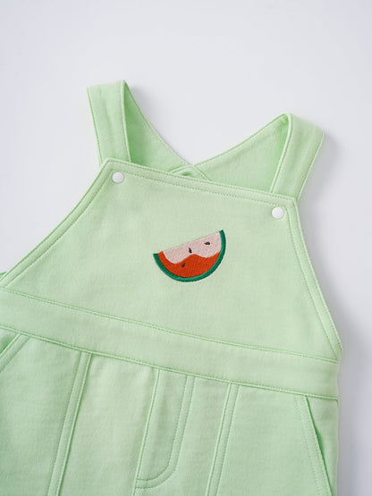 Baby Watermelon Embroidery Dungaree Shorts