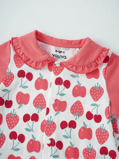 Baby Peter Pan Collar Short Sleeve All-Over Berries Print Romper