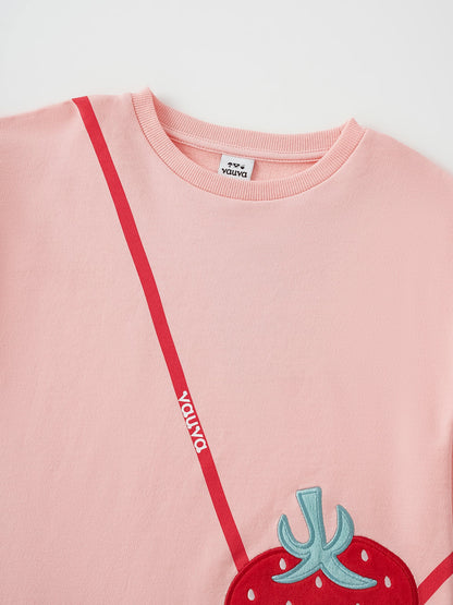 Kid Long Sleeve Strawberry Applique Sweatdress