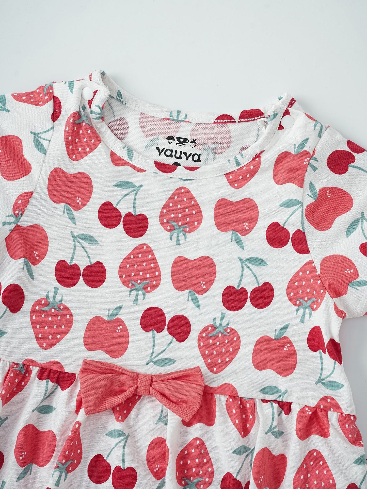 Baby Short Sleeve All-Over Berries Print Two-Tone Romper
