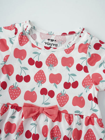 Baby Short Sleeve All-Over Berries Print Two-Tone Romper