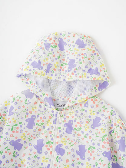 Kid All-Over Bunny Print Frills Zipped Windbreaker