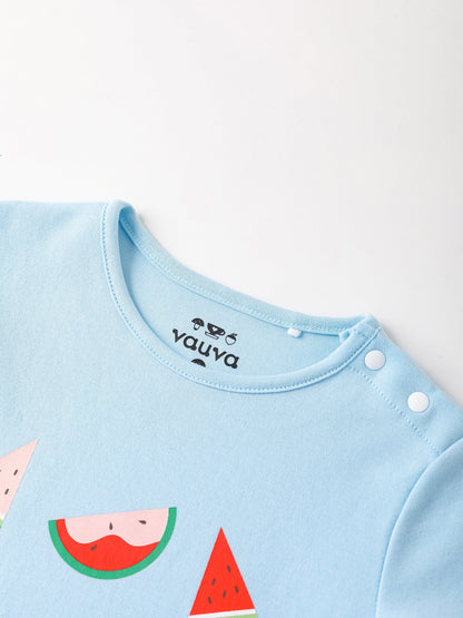 Baby Short Sleeve Watermelon Print Two-Tone Romper