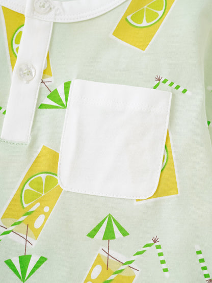 Kid Short Sleeve All-Over Lemon Tea Print Pocket Tee