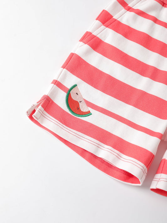 Kid Watermelon Embroidery Stripe Print Shorts