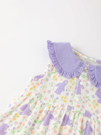 Baby Babydoll Collar Sleeveless All-Over Bunny Print Dress & Knicker Set