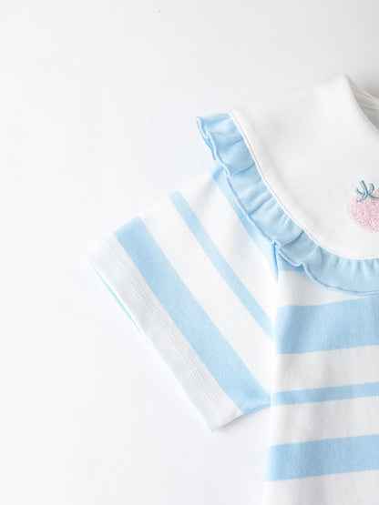 Kid Puritan Collar Short Sleeve Stripe Print Top