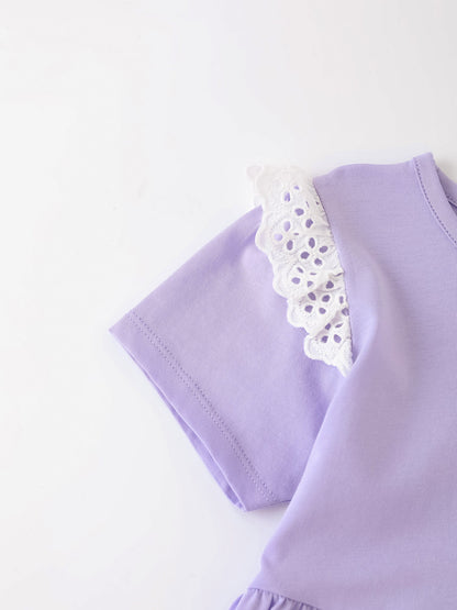 Kid Short Sleeve Lace-Trimmed Bunny Print Dress