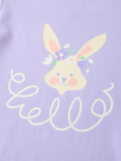Kid Lace Cap Sleeve Bunny Print Tee