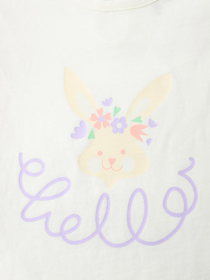 Kid Lace Cap Sleeve Bunny Print Tee