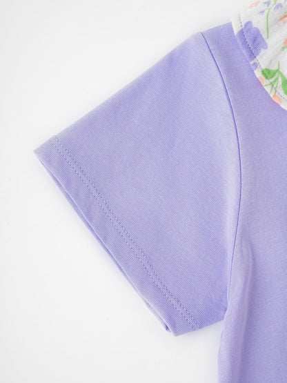 Kid Ruffle Collar Short Sleeve Bunny Print Tee