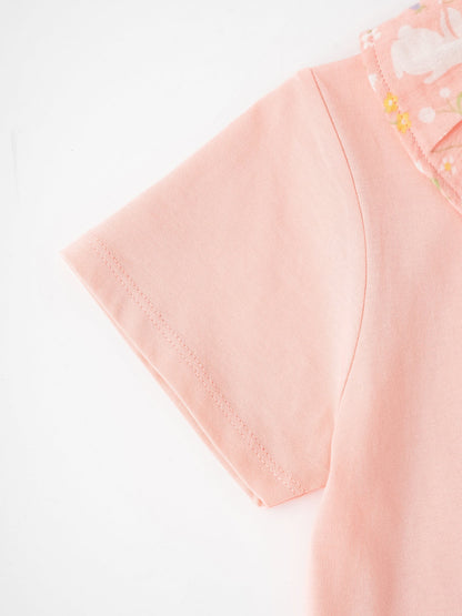 Kid Ruffle Collar Short Sleeve Bunny Print Tee