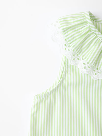 Kid Lace-Trimmed Collar Sleeveless Tie Bottom Top