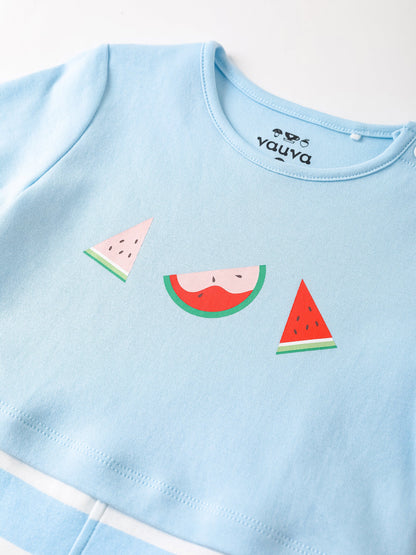 Baby Short Sleeve Watermelon Print Two-Tone Romper