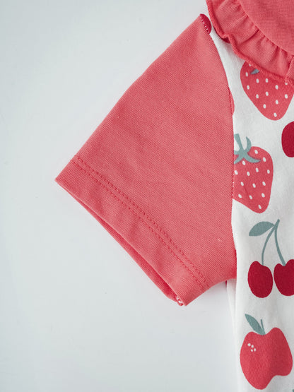 Baby Peter Pan Collar Short Sleeve All-Over Berries Print Romper
