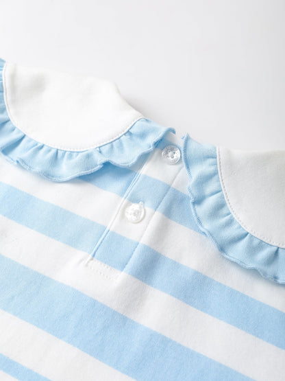 Kid Puritan Collar Short Sleeve Stripe Print Top