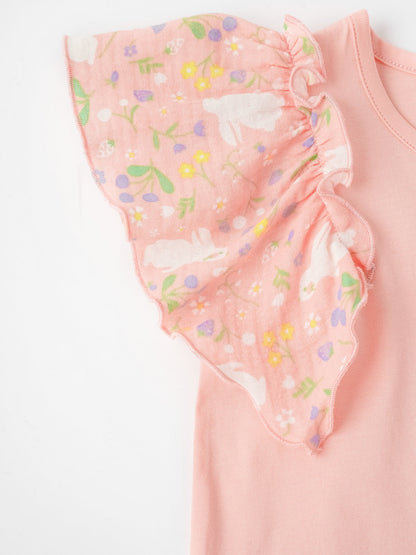 Kid Ruffle Cap Sleeve Bunny Print Dress