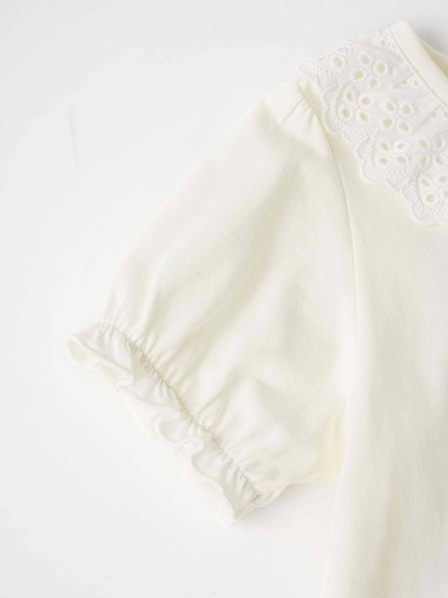 Kid Lace-Trimmed Collar Short Puff Sleeve Bunny Print Tee