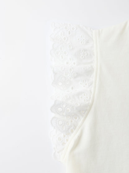 Kid Lace Cap Sleeve Bunny Print Tee