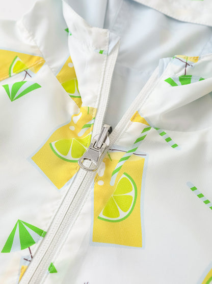 Kid Reversible All-Over Lemon Tea Print Zipped Windbreaker