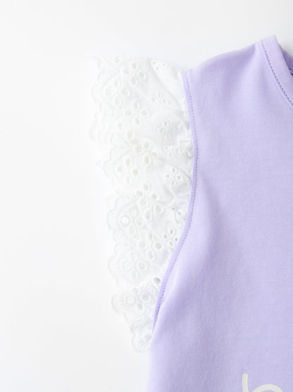 Kid Lace Cap Sleeve Bunny Print Tee