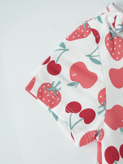 Baby Short Sleeve All-Over Berries Print Two-Tone Romper
