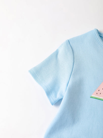 Baby Short Sleeve Watermelon Print Two-Tone Romper