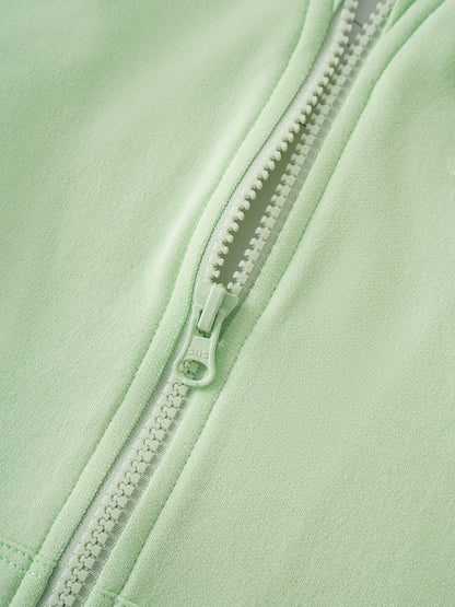 Kid Short Sleeve Logo Embroidery Zipped Hoodie