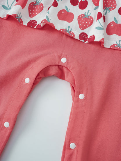 Baby Short Sleeve All-Over Berries Print Two-Tone Romper