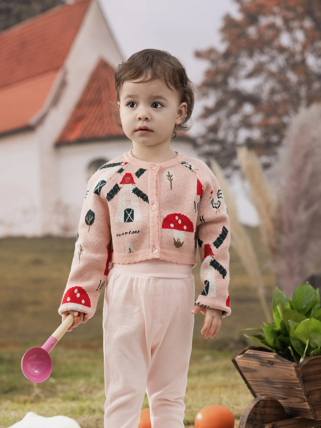 VAUVA Vauva FW23 - Baby Girls Solid Cotton High Waist Trousers (Pink)