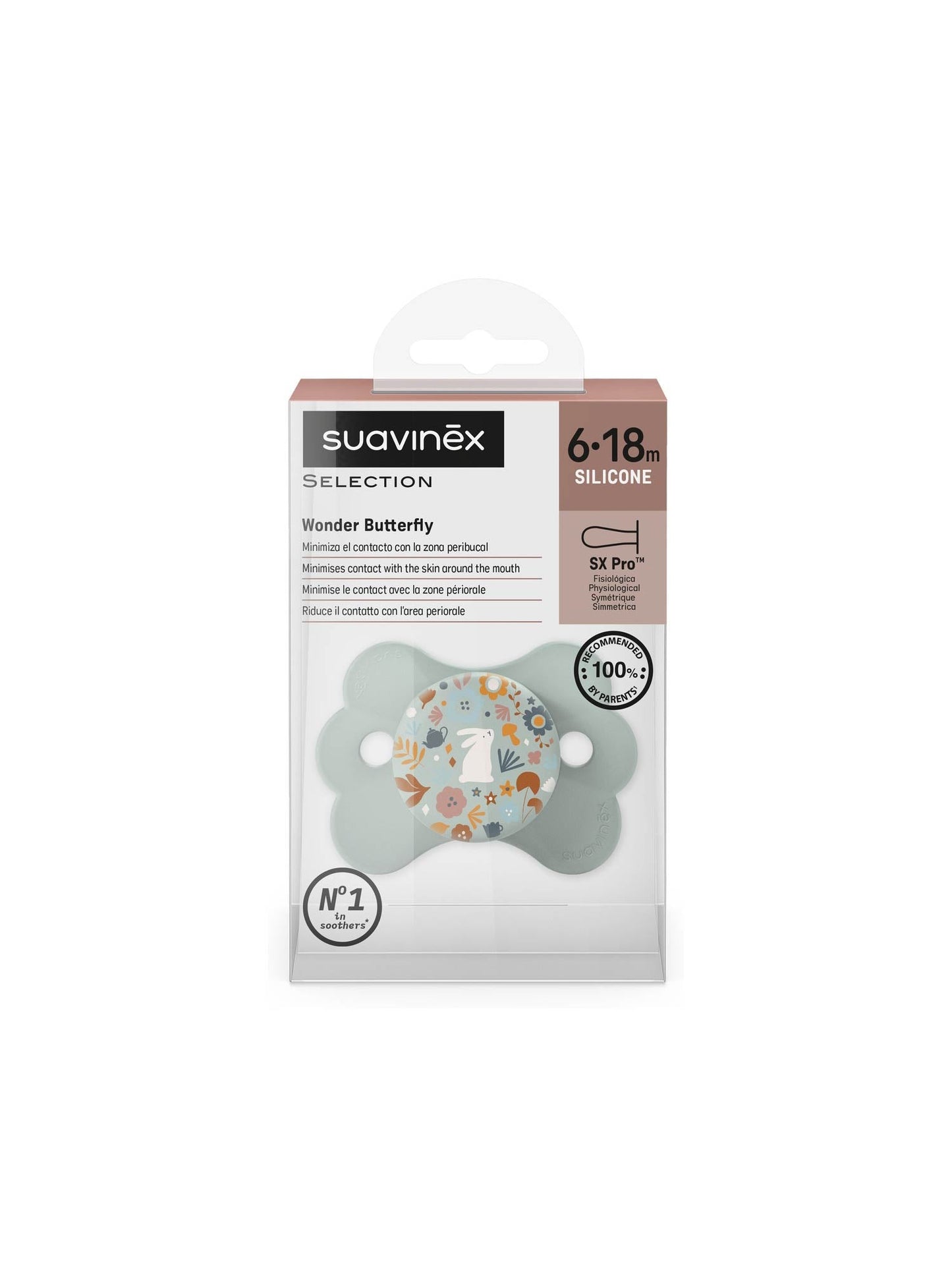 Soother with SX Pro physiological silicone Teat  6-18M - Wonderland Butterfly Liberty Green