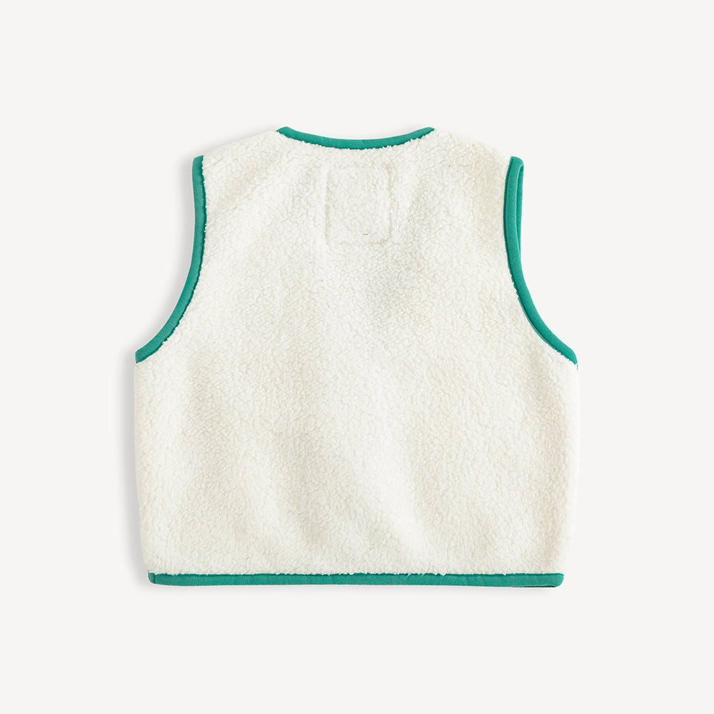 Bear-Embroidered Teddy Gilet