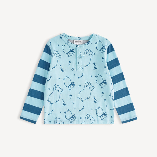 Bear-Print Two-Tone Long Sleeve Tee
