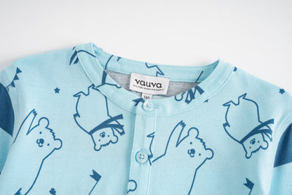 Bear-Print Two-Tone Long Sleeve Tee