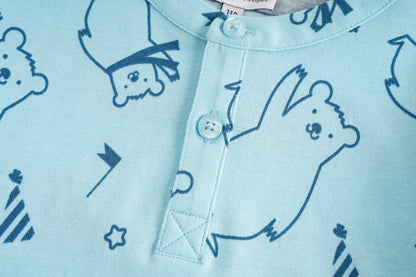 Bear-Print Two-Tone Long Sleeve Tee